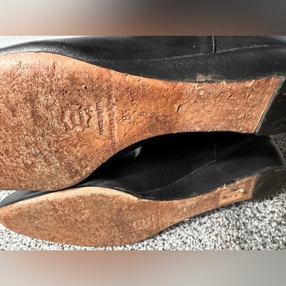 LOEFFLER RANDALL 8.5 Black Leather Low Wedge Knee Boots Gold Snaps R $595 - Picture 8 of 14